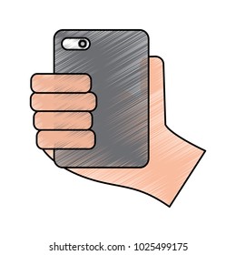 hand holding smartphone back view device