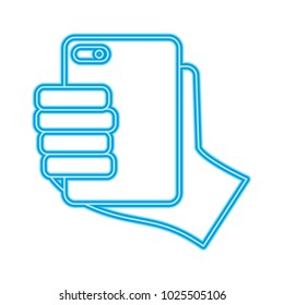 hand holding smartphone back view device