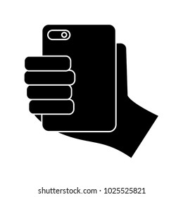 hand holding smartphone back view device