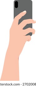 Una mano sosteniendo un teléfono inteligente. Vista posterior del teléfono con cámara.