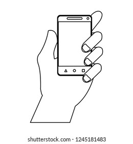 Hand holding smartphone black and white