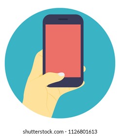 Hand holding smartphone with blank screen