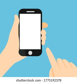 Hand holding smartphone blank screen cartoon vector illustration