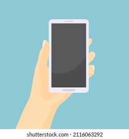 hand holding smartphone with blank screen- vector illustration