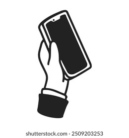 Hand Holding Smartphone with Blank Screen. Vector illustration of a hand securely gripping a smartphone with a blank screen, ideal for showcasing mobile apps, digital communication concepts