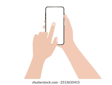 Hand Holding Smartphone with Blank Screen. Vector Illustration Isolated on White Background. 