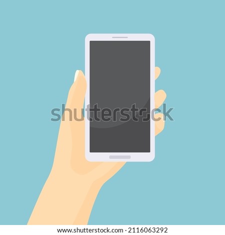 hand holding smartphone with blank screen- vector illustration