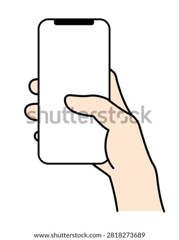 Hand holding smartphone with blank screen illustration isolated on white background