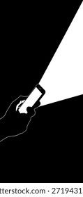 Mão segurando smartphone com tela brilhante brilhando luz na escuridão