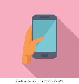 Hand is holding a smartphone and browsing the internet, using a finger to navigate the touchscreen