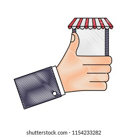 hand holding smartphone buy online