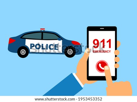 Hand holding smartphone and calling 911 emergency call for police. Man urgent need help.