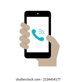 Hand, die Smartphone mit dem Symbol auf dem Bildschirm hält