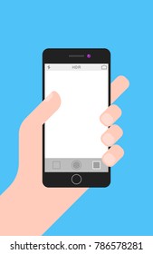 Hand Holding Smartphone With Camera App Clear Screen