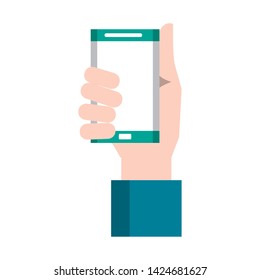 Hand holding smartphone cartoon isolated vector illustration graphic design