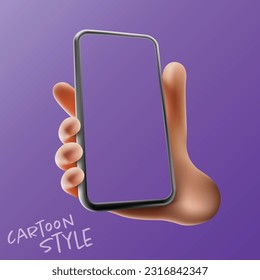 Hand holding smartphone - cartoon style vector template isolated on transparent background