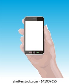 Hand Holding Smartphone Cellphone phone has Blank Screen with separate layer so you can easily add your own image 