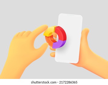Hand holding smartphone with chart. 3d vector illustration