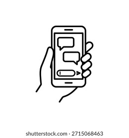 Mano Que Sostiene El Smartphone Con La Interfaz Del Chat Y La Flecha Del Envío