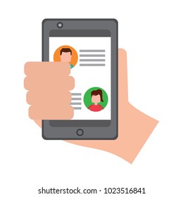 hand holding smartphone chat messages in screen