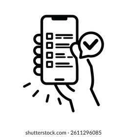 Hand Holding Smartphone with Checklist and Checkmark for Task Completion