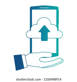 hand holding smartphone with cloud storage upload arrow
