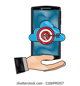 hand holding smartphone with cloud storage target startup