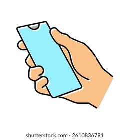 hand holding smartphone color icon vector. hand holding smartphone sign. isolated symbol illustration