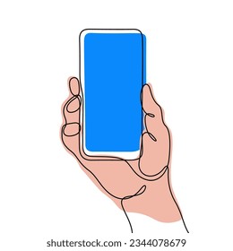 Ilustración vectorial colorida de línea continua para smartphone con mano
