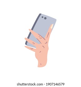 Hand holding smartphone design, Cellphone mobile digital and phone theme Vector illustration