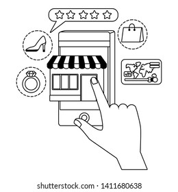 Hand holding smartphone design vector illustration