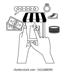 Hand holding smartphone design vector illustration