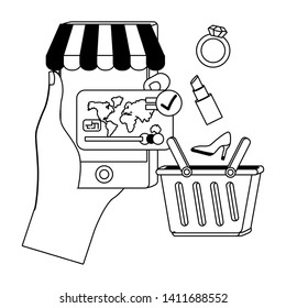 Hand holding smartphone design vector illustration