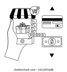 Hand holding smartphone design vector illustration