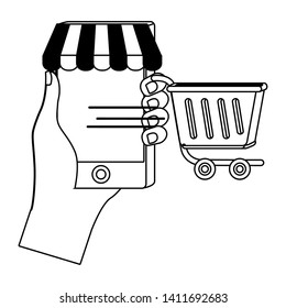 Hand holding smartphone design vector illustration
