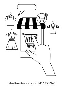 Hand holding smartphone design vector illustration