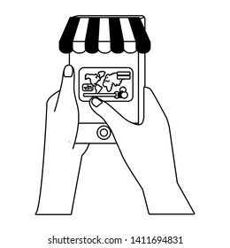 Hand holding smartphone design vector illustration