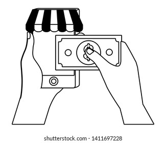 Hand holding smartphone design vector illustration