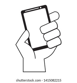 hand holding smartphone device on white background vector illustration