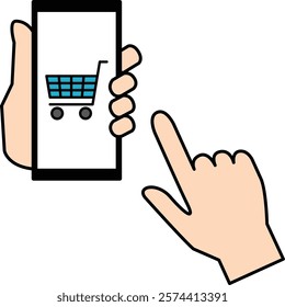Hand holding a smartphone displaying a shopping site
