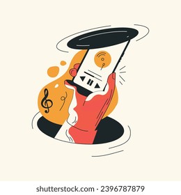 Hand holding smartphone with dollar sign. Vector illustration in doodle style.