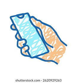 hand holding smartphone doodle icon sketch vector. hand holding smartphone sign. isolated symbol illustration