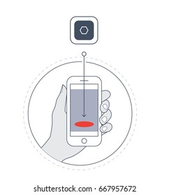 Hand holding smartphone downloading app