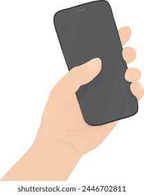 Hand holding smartphone.	Hand drawn vector illustration.	