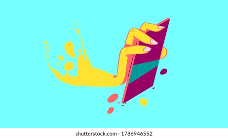 Hand holding smartphone editable mockup, vector concept illustration. Place text into the illustration. Social network phone. Social media