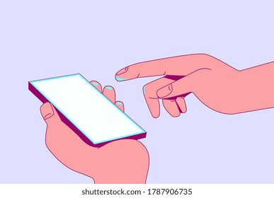 Mano sosteniendo la burla editable para smartphone, ilustración de concepto vectorial. Colocar texto en la ilustración. Teléfono de red social. Medios sociales