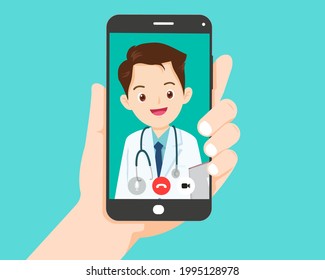 Hand holding smartphone with elderly on screen.Video call with grandparents or aging parents.