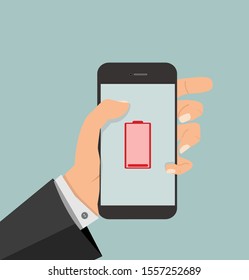 hand holding smartphone Empty battery life