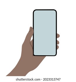 Hand holding smartphone with empty screen, template and empty space for text vector illustration
