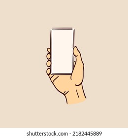 Hand holding smartphone, empty screen, phone mockup